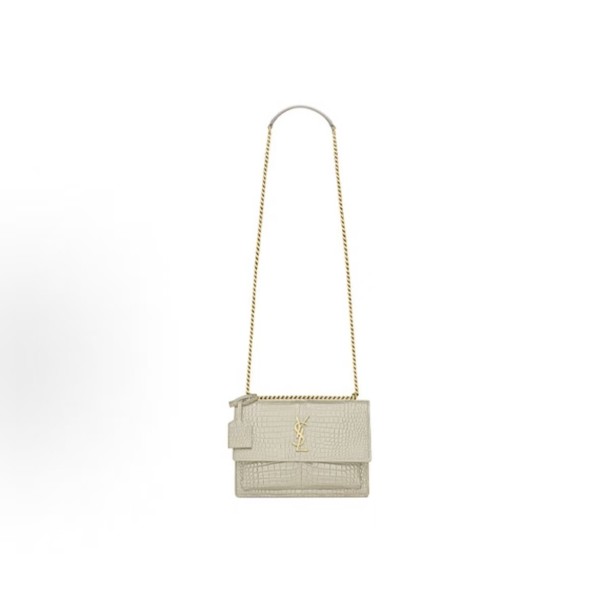 SAINT LAURENT YSL SUNSET Gold Logo chain sunset bag crossbody single-shoulder bag for women, retro white